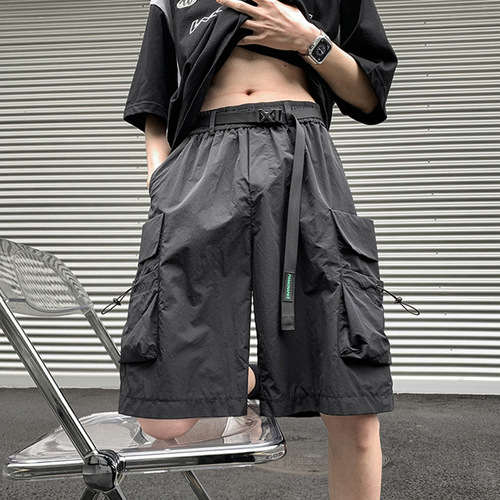 Workwear shorts for men, summer large size, American street fashion, trendy functional thin, quick-drying wide-leg casual five-peg pants