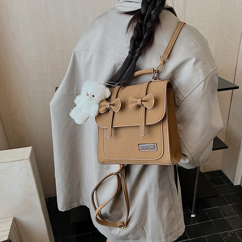 跨境复古学院双肩包包女新款蝴蝶结少女磨砂多用背包百搭学生书包|undefined