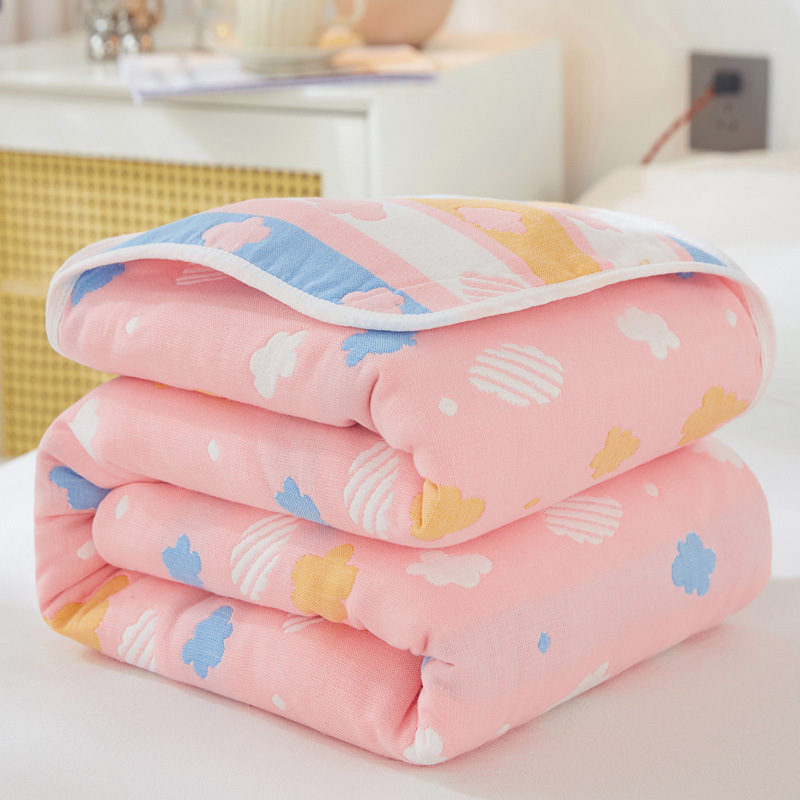 (Clouds pink) / 90x 100cm "cotton 6 layer yarn" baby