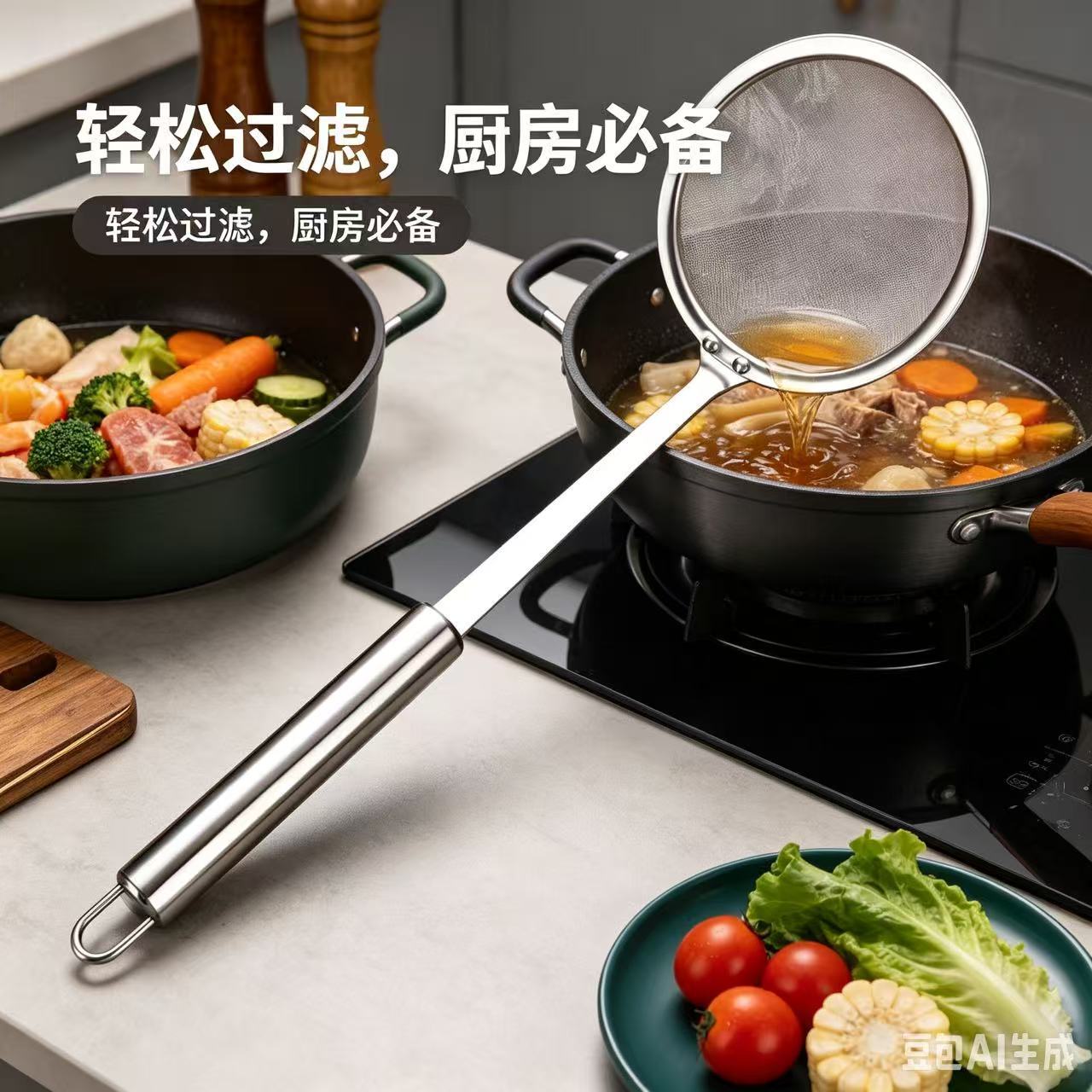 Ultra-Fine 100-Mesh Foam Skimmer for Home Kitchen, Soy Milk Filter, Foam Skimming Spoon, Oil Separator Spoon, Flour Sifting Spoon