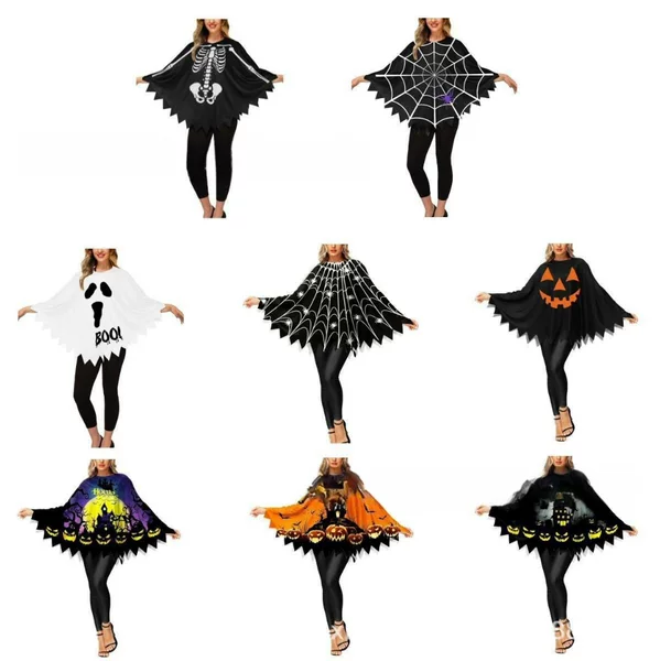 Halloween New Pumpkin Spider Cloak Shawl Carnival Masquerade Role Play Cosplay Shawl