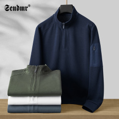 春と秋の新型半引き立襟ファッションレジャー運動工装男性スウェットゆるい長袖tシャツシャツ