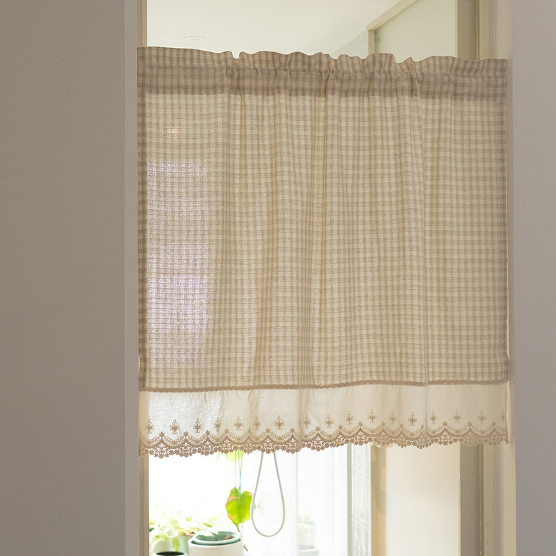 Kitchen Light Transparent Half Curtain Small Curtain Japanese Cream Style Small Mag Texture Door Curtain Atmosphere khaki Bedroom