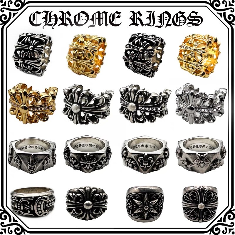 Ch Trendy Brand Chrome Ring Cross Ring S925 Silver Vintage Tombstone Large Men's Ring Wholesale from Manufacturer Ch Trendy Brand Chrome Ring Cross Ring S925 Silver Vintage Tombstone Large Men's Ring Wholesale from Manufacturer