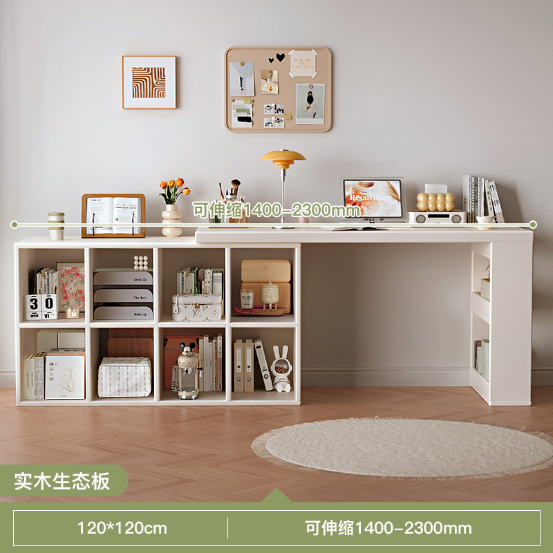 Escritorio al lado de la cama del dormitorio de las niñas con estantería, tocador, escritorio de computadora de esquina de un cuerpo, banco de trabajo retráctil