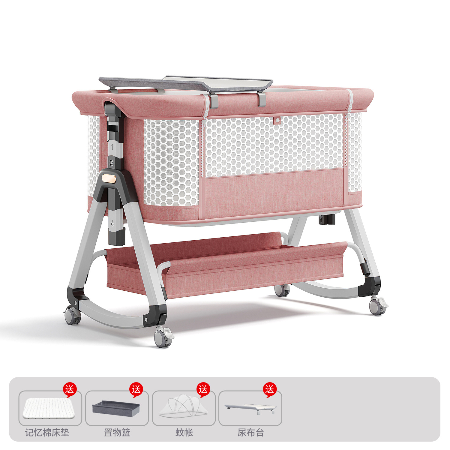 Cama para bebés, campana móvil, cuna, cama plegable portátil multifuncional, cama BB para recién nacidos, cama de empalme grande