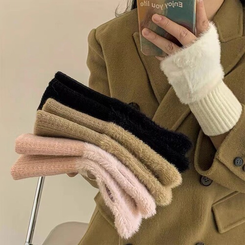 Autumn/Winter Korean Version Half-Finger Student Knitted Gloves, Versatile Touch Screen Gloves, Office Writing Cold-Proof Warm Gloves, Finger Leakage Proof