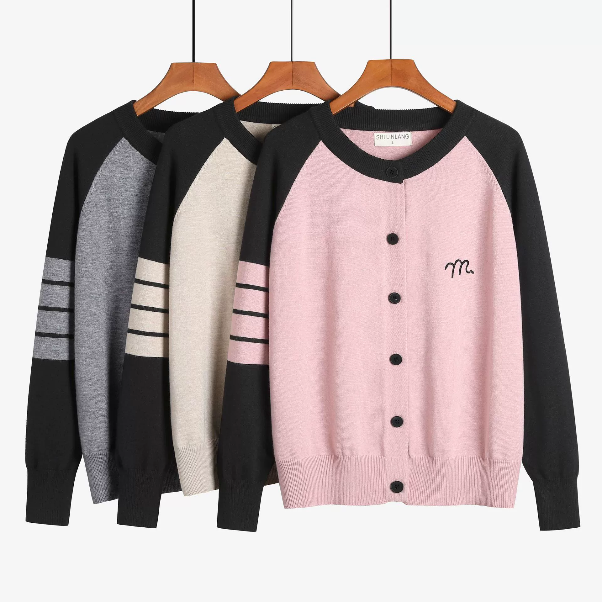 Сложенный свитер женский розовый кардиган с круглым вырезом и вышивкой, соответствующий цвету рукав, Топ в стиле колледжа, большие размеры 220 кг