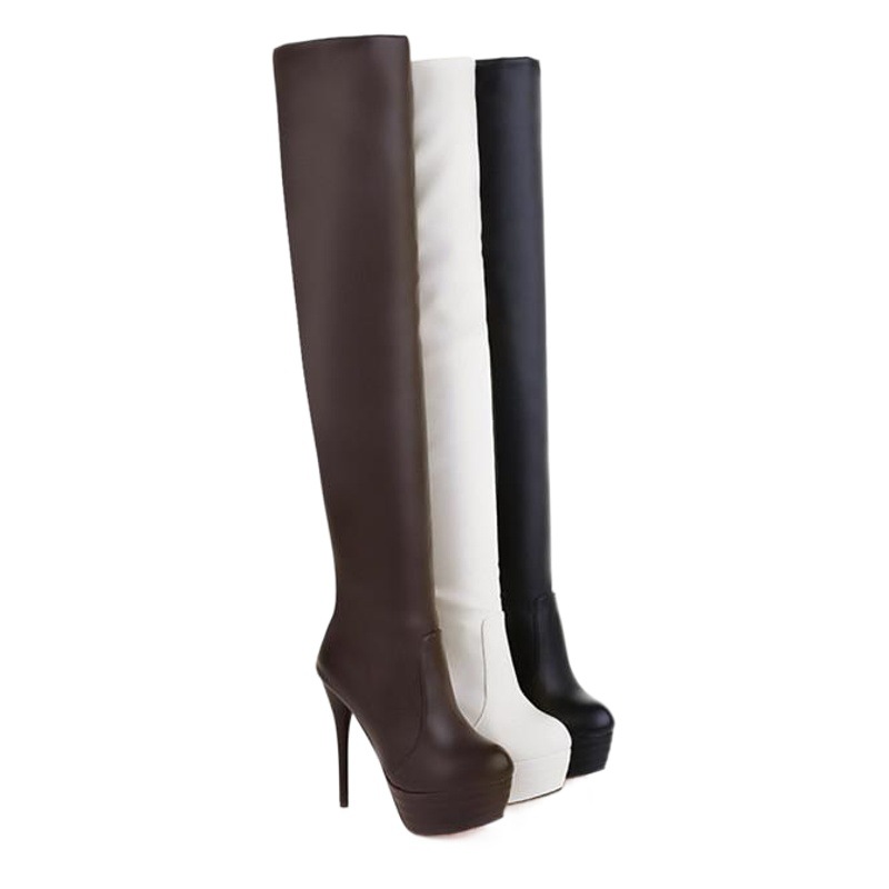 Botas sexys por encima de la rodilla para mujer de otoño e invierno, tacones ultra altos para mujer, tacones de aguja, plataforma impermeable, talla grande, punta redonda, botas Martin elásticas por encima de la rodilla
