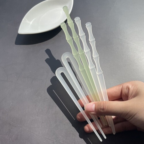 Jade hairpin simple U-shaped translucent acetic acid hairpin for women ancient style Hanfu bamboo headband hair ornaments imitation jade hairpin