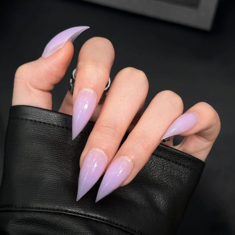 European and American Style Fake Nails, Pure Handmade Dragon Claw Design, Light Purple Solid Color Long Pointed Nails, European and American Style Cross-Border Wearable Nail Art European and American Style Fake Nails, Pure Handmade Dragon Claw Design, Light Purple Solid Color Long Pointed Nails, European and American Style Cross-Border Wearable Nail Art
