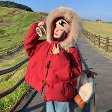 现货90白鸭绒羽绒服女短款红色外套大毛领159-702P305K458