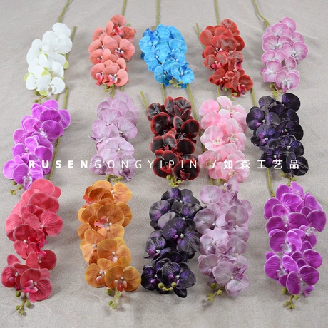 hoa giả 9 bông jiao pian lan hồ điệp 3Dshou gan trang trí tiệc cưới sang trọng dang nhà ở ruan zhuang cắm hoa ren zao hua hoa giả