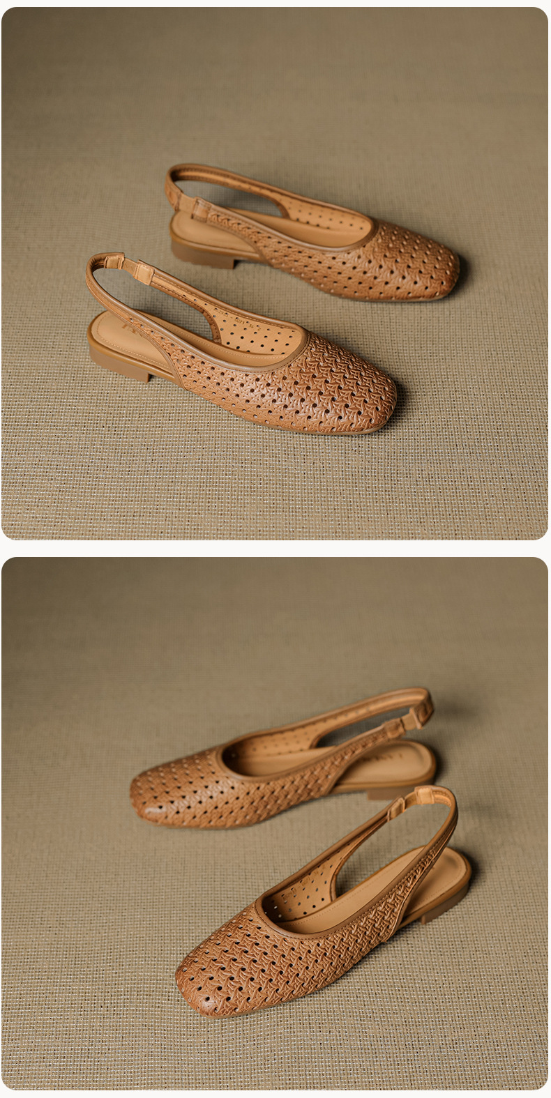 Sandal nữ đế bệt mũi bọc da bò, quai sau hở, phong cách vintage đan lỗ — đen chi tiết 26