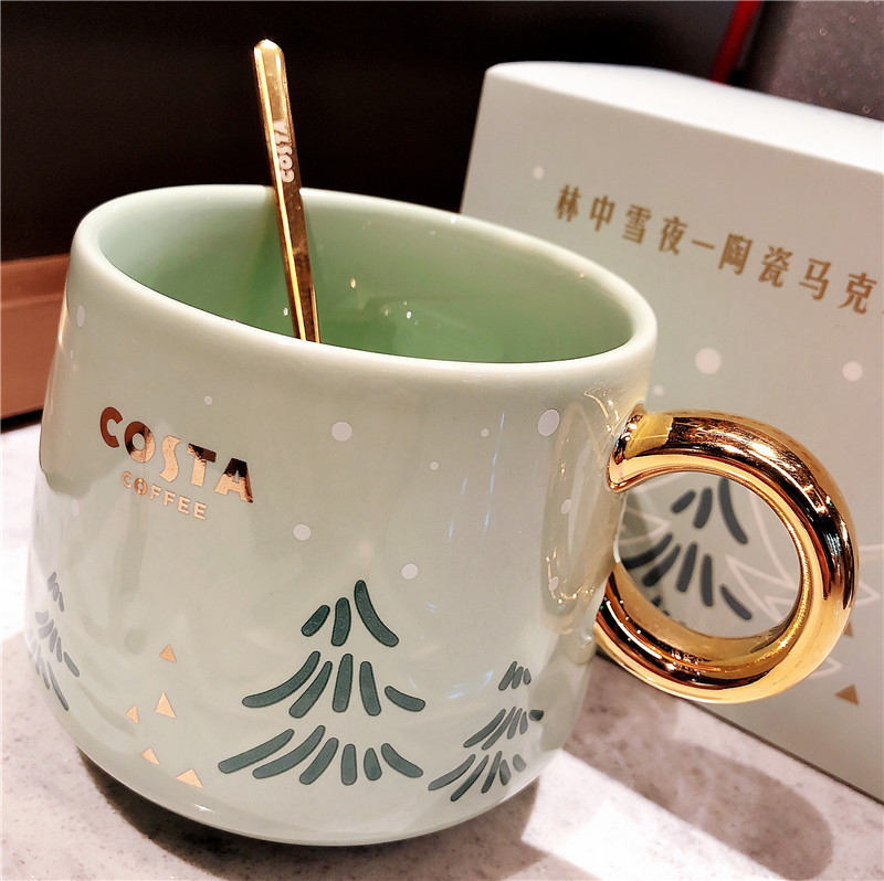 Luxury Ceramic Mug with Handle Gift Set Cute Unisex Coffee Cup Japanese Style