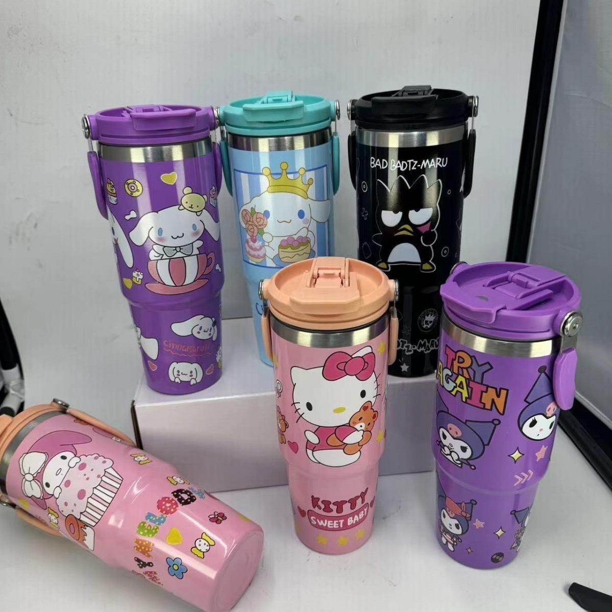 Cross-border 30oz doble boca doble bebida taza de mano patrón de dibujos animados de alto valor 304 taza de acero inoxidable portátil