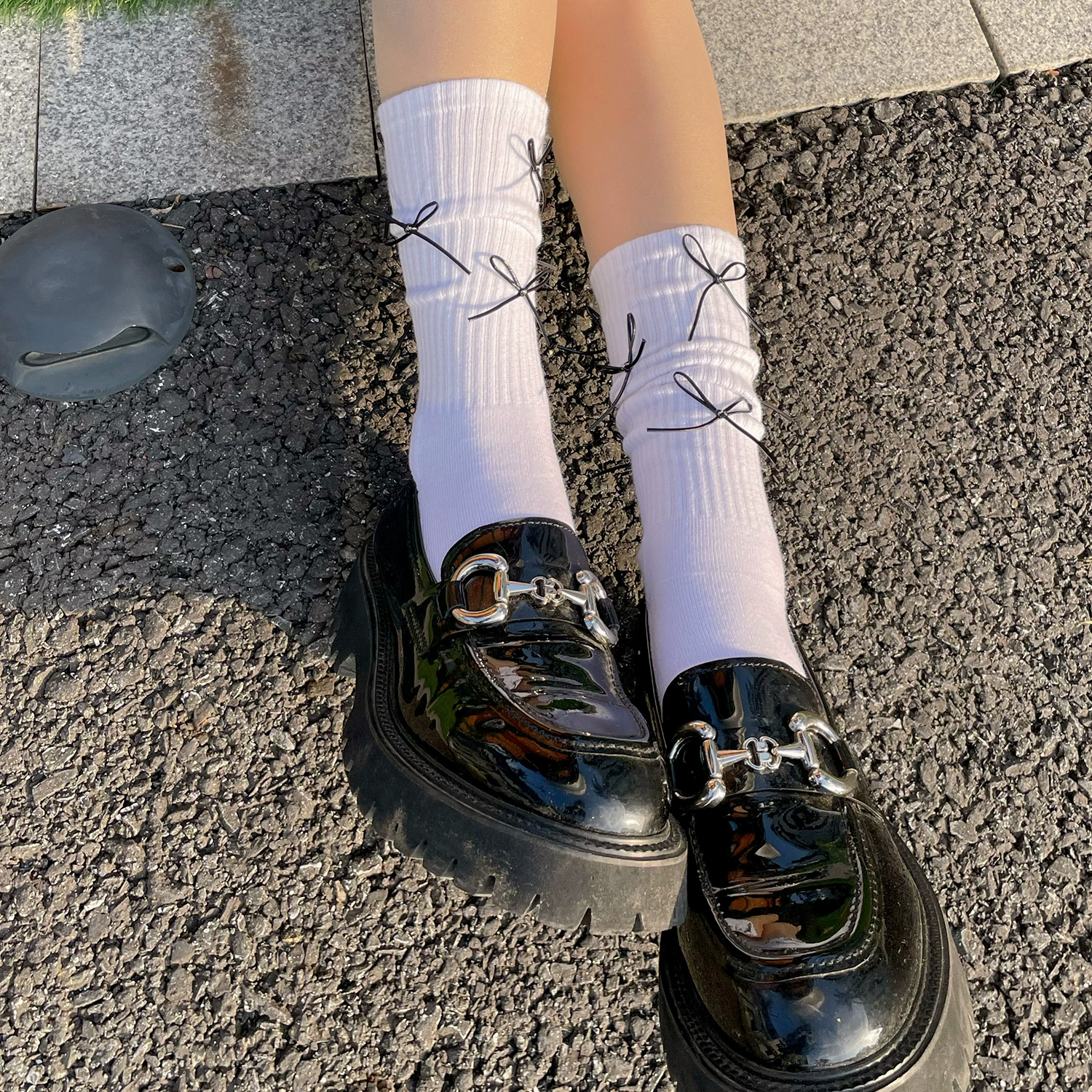 Милые демисезонные модные knee socks с бантиком, стиль Лолита, середина икры