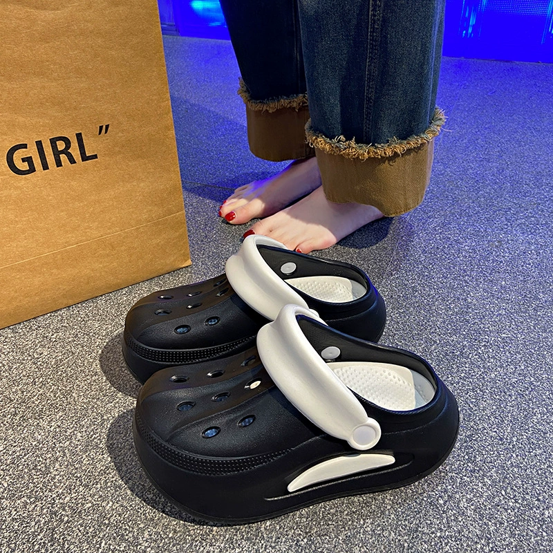 Модные минималистские двухцветные пещерные туфли женские толстые подошвы увеличены