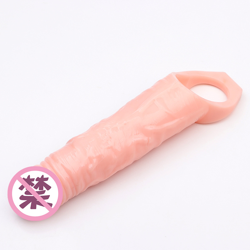 Wolf-Tooth Textured Silicone Condom Sleeve with Delay Lock, Flesh Tone — detail image 5