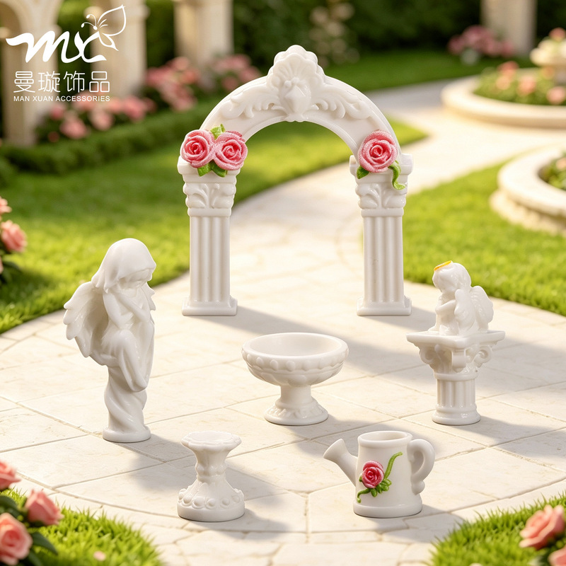 Cross-border miniature landscape, creative European-style arch and Roman column scene, dollhouse decoration accessories, desktop mini ornaments