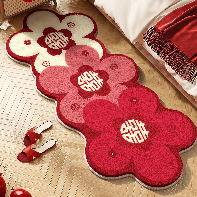 Festive Wedding Bedroom Bedside Carpet, Stain-Resistant and Easy to Care For, Imitation Cashmere Foot Mat, Household Red Anti-Slip Blanket with Happy Words Festive Wedding Bedroom Bedside Carpet, Stain-Resistant and Easy to Care For, Imitation Cashmere Foot Mat, Household Red Anti-Slip Blanket with Happy Words