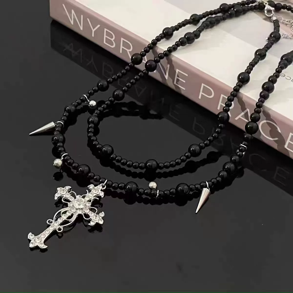 Черные бусины, ожерелье, свитер, чокер, подвеска