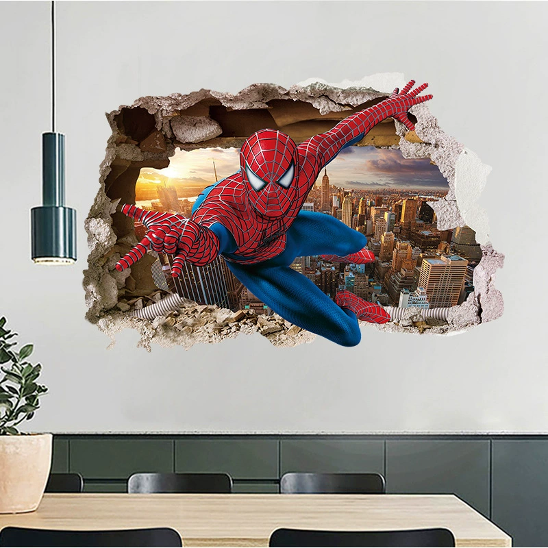 Трансграничная внешняя торговля стерео сквозь стену Человек-паук наклейки на стену наклейки для гостиной декоративные фоновые стикеры для снятия оптом