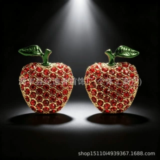 工厂直销D家26年新款镶钻苹果耳钉跨境直播独特创意时尚百搭耳饰