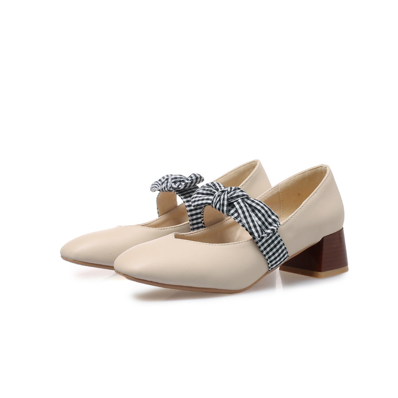 19-21 Spring and Autumn Round Toe Chunky Heel Mary Jane Shoes, Large Size Women's Shoes, Size 52, Available in Various Sizes