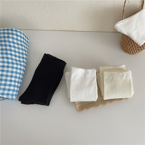 Xiaohongshu loose mouth socks, confinement socks, women's summer mid-tube cotton socks, summer thin ins trendy black and white solid color pile socks