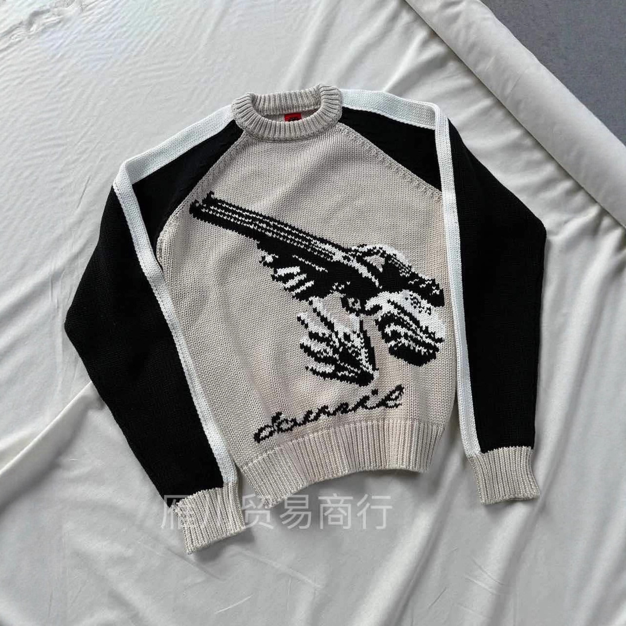 Europa y los Estados Unidos impresión de moda transfronteriza otoño y invierno pullover suéter retro americano calles holgazas camisetas de punto sueltas