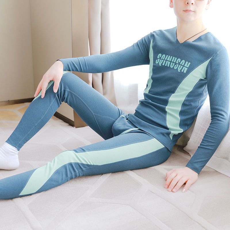 (2개) 유행 남성의 가을 옷과 가을 바지 세트 가을과 겨울 독일 벨벳 따뜻한 속옷 슬림 피팅 젊은 남성 바닥 셔츠와 속옷