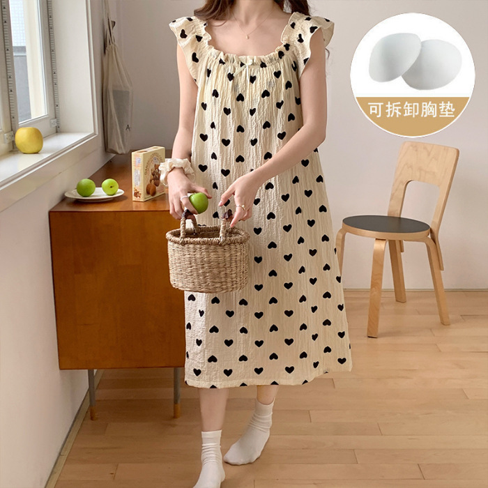 Pijama de verano, vestido de mujer, nuevo estilo con cojín de pecho, flores dulces, estudiantes, pijamas caseros, cabello de acento