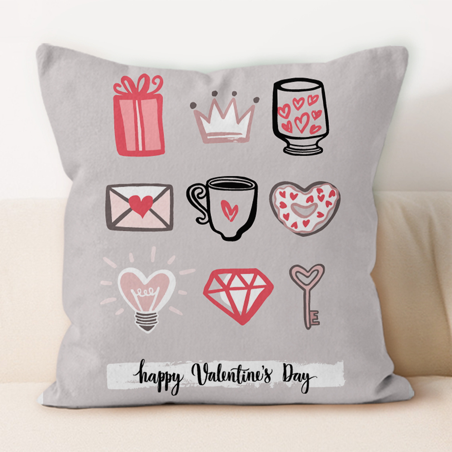 Día de San Valentín almohada de impresión rosa sala de estar nórdica lino cama de oficina almohada de respaldo decoración del hogar