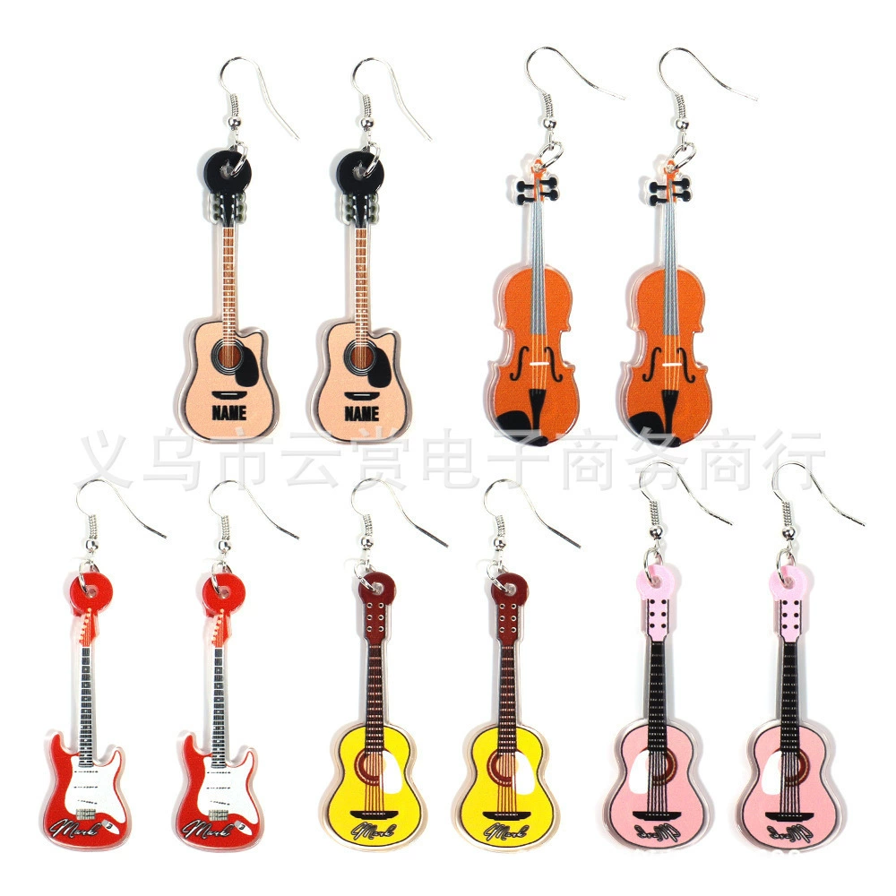 Трансграничный новый акриловый принт плоская гитара ретро литературный стиль серьги серьги