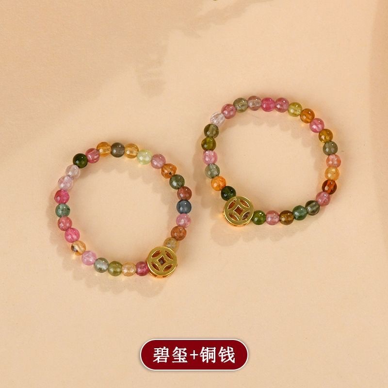 爆款开口戒指女仿碧玺轻奢小众设计食指戒复古彩色水晶珠指环批发