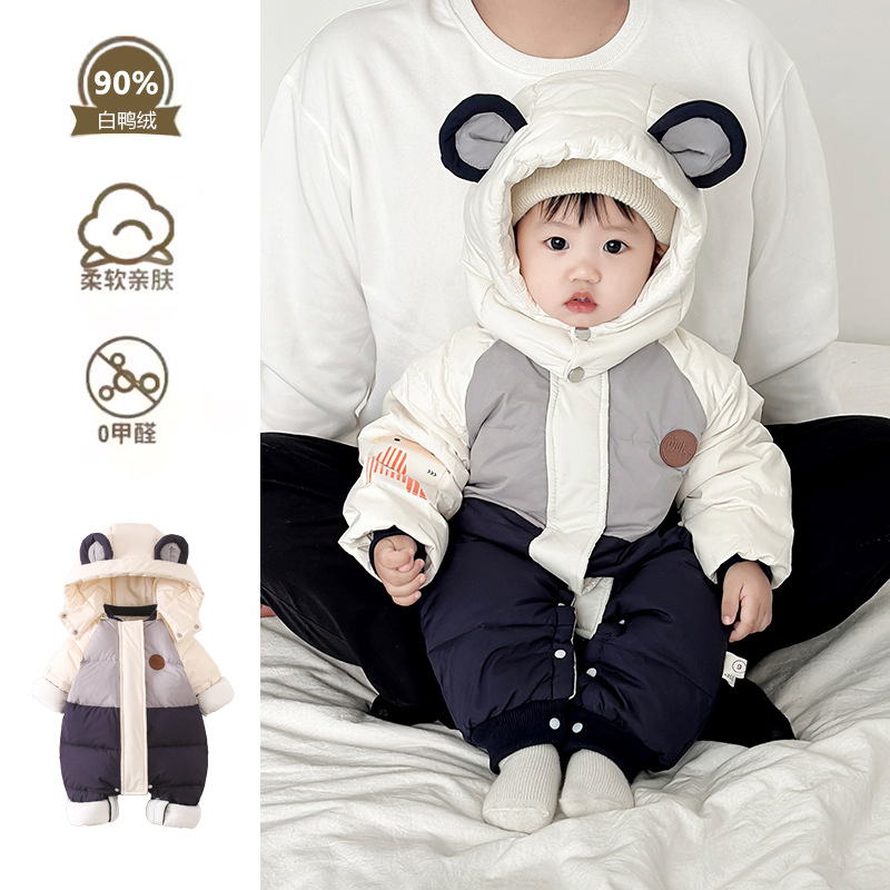 Baby Winter down Jacket Jumpsuit for Boys, Winter 90% White Duck down Outdoor Romper, Newborn Winter Crawling Suit