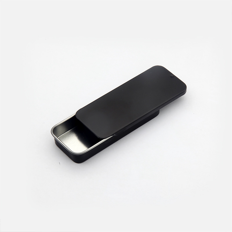 Caja de hojalata deslizante negra en stock, mini caja de hojalata para bálsamo, nueva serie de cajas cuadradas de almacenamiento con sistema de apertura y cierre. image 19