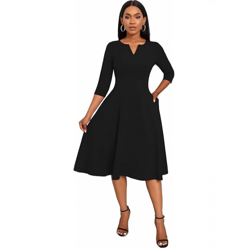 Amazon Mid-Length Dress with a Slim Fit and Flared Hem, Three-Quarter Sleeves, Suitable for Wedding Guests and Work Attire Amazon Mid-Length Dress with a Slim Fit and Flared Hem, Three-Quarter Sleeves, Suitable for Wedding Guests and Work Attire