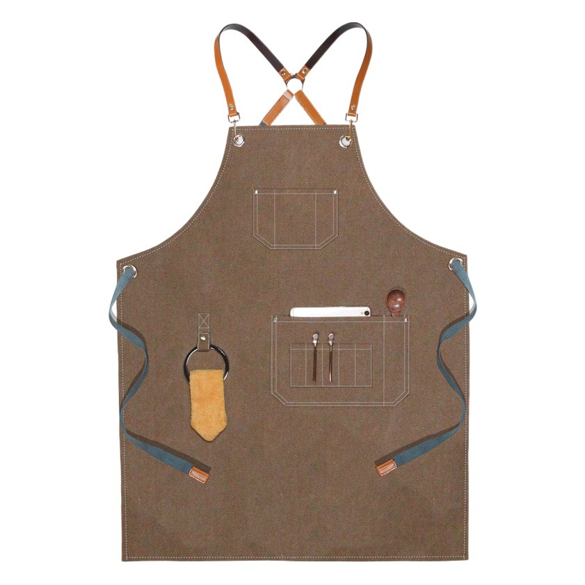 Comercio exterior de lona gruesa delantal logotipo personalizado moda coreana barista ropa de trabajo peluquero delantal fábrica al por mayor