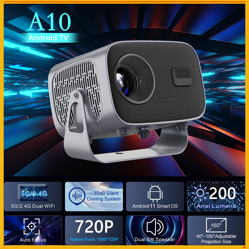 Cross-Border A10 Android Projector Manufacturer Home 4K Ultra-High Definition Projection Mobile Phone Wi-Fi Portable Ptz Projector