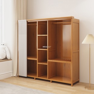 Solid Wood Open Wardrobe Rental Room Economical Strong and Durable Oxford Cloth Large Capacity Hanging Wardrobe
