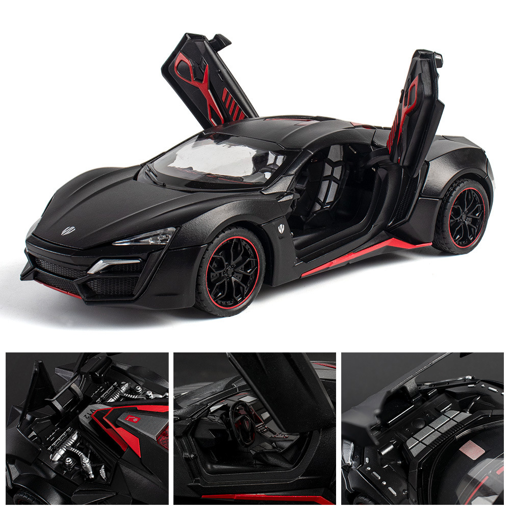 車致1:24萊肯超跑回力車帶聲光兒童玩具仿真合金汽車模型擺件