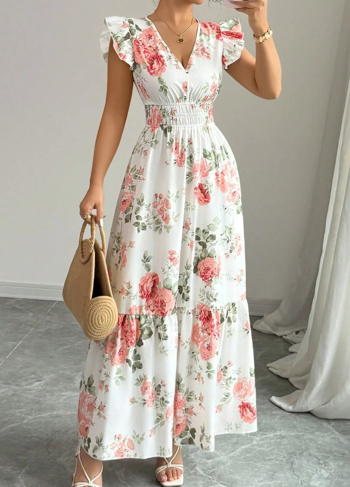 Women's Clothing Elegant Ladies Floral Print Hem Long Clothing_ecoleips.com