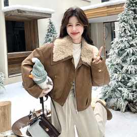 甜酷复古羊羔毛翻领皮衣羽绒服女2025冬季洋气韩系时尚羽绒短外套