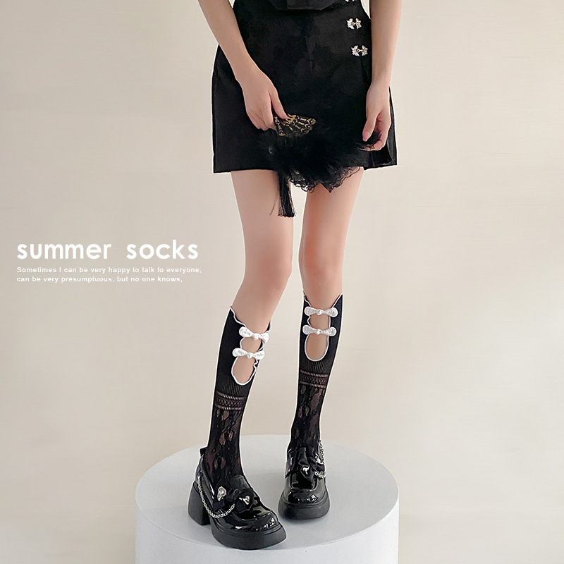 Shoes, Cotton, New Chinese-Style Cheongsam Buckle Mid-Calf Socks, Summer Thin White Lolita Retro Hot Girl Buckle Long Socks Shoes, Cotton, New Chinese-Style Cheongsam Buckle Mid-Calf Socks, Summer Thin White Lolita Retro Hot Girl Buckle Long Socks