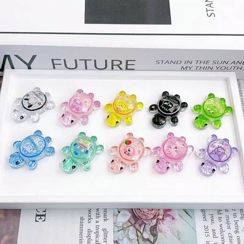 Sanrio flash pequeña tortuga cara a cara juguete de resina lentejuelas tortuga bolsa ciega decoración de mesa caja ciega al por mayor