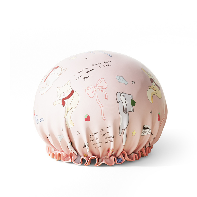 Amazon doble sombrero de baño de dibujos animados para mujeres adultos impermeable engrosado bañador lindo sombrero de ducha al por mayor