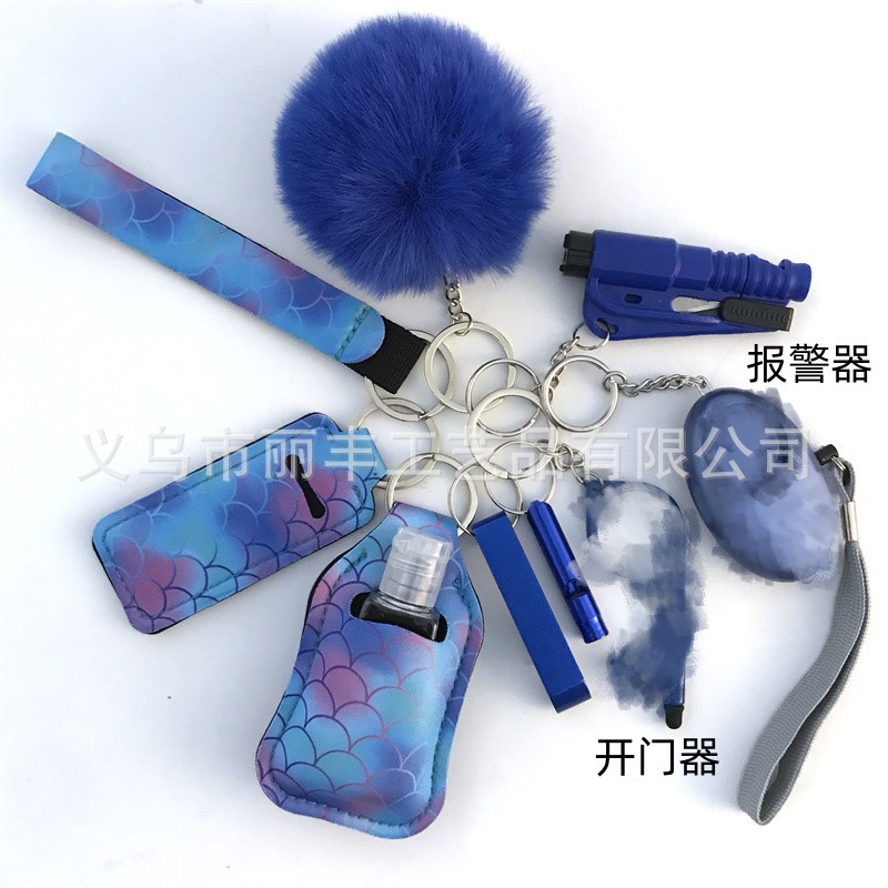 Llavero de muñeca de espejo cruzado Juego de 10 piezas Bolsa de desinfectante de manos para mujer Llavero de alarma de aluminio