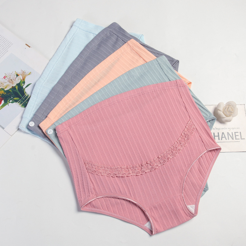 Lace Maternity Underwear Large Size Breathable High Waist Belly Support Adjustable Pregnancy Ribbed Briefs Manufacturer Combed Cotton